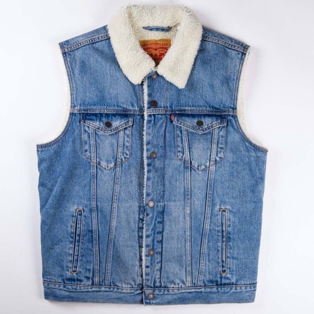 Levi's Classic Blue Denim Vest with Sherpa Lining